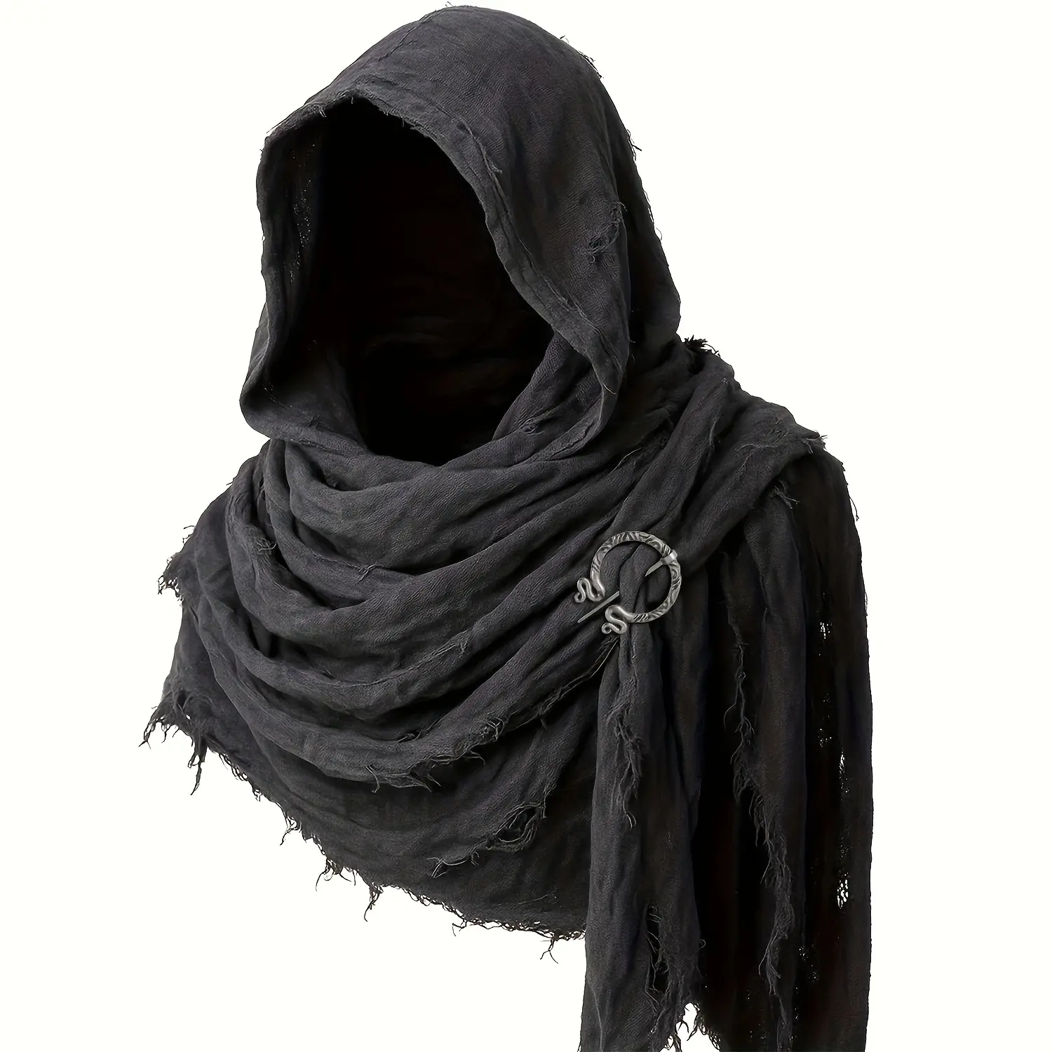 2pcs Post-Apocalyptic Distressed Scarf Shawl And Brooch Set, Medieval Renaissance Viking Style Faded Cloak, Halloween Costume Accessory