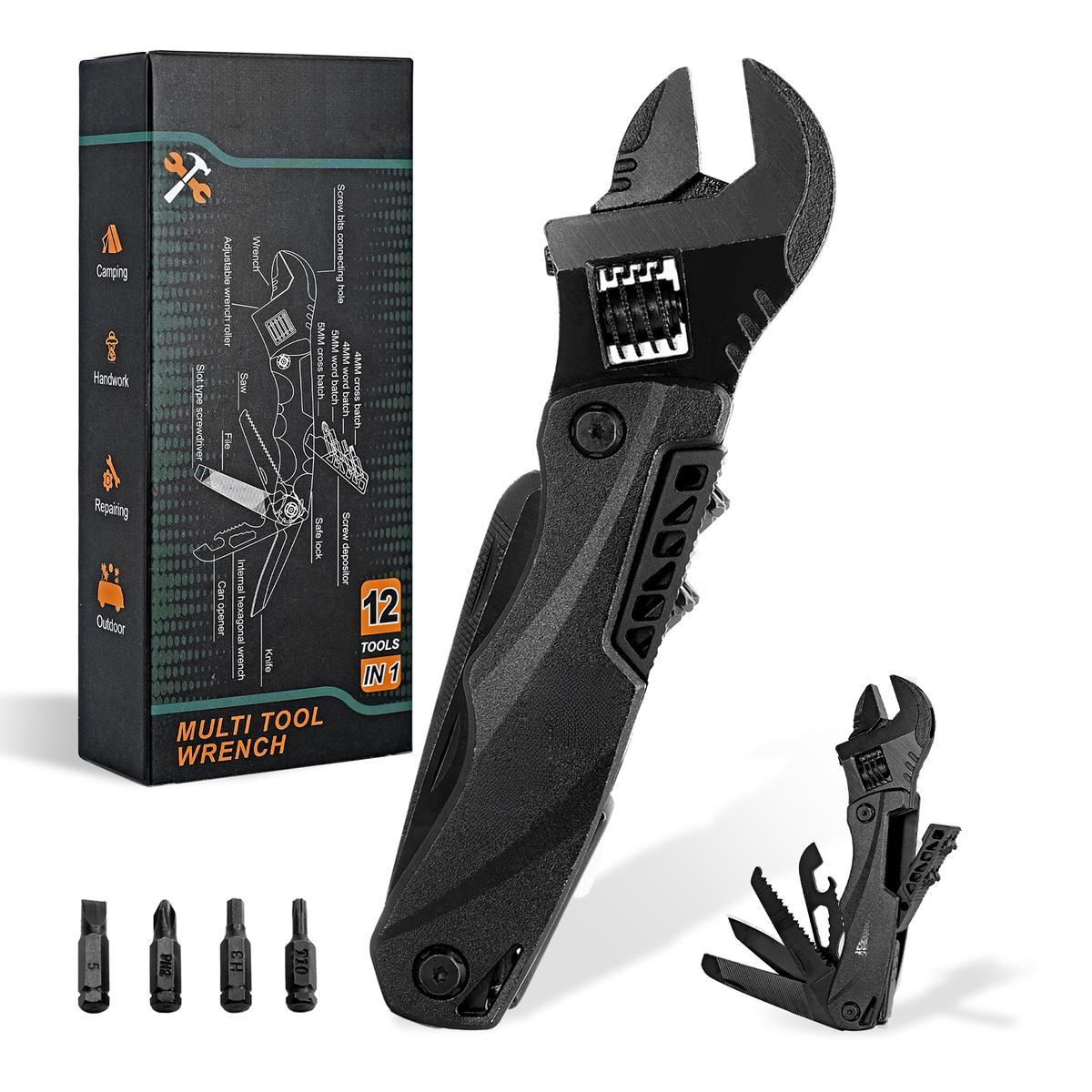 Multitool Wrench With Screwdriver Cutting Saw, Bottle Opener,Multi Purpose Pocket Size Gadget Camping Gear for Mechanical Maintenance, Camping and DIY Lover, Gift Idea for Him / Her