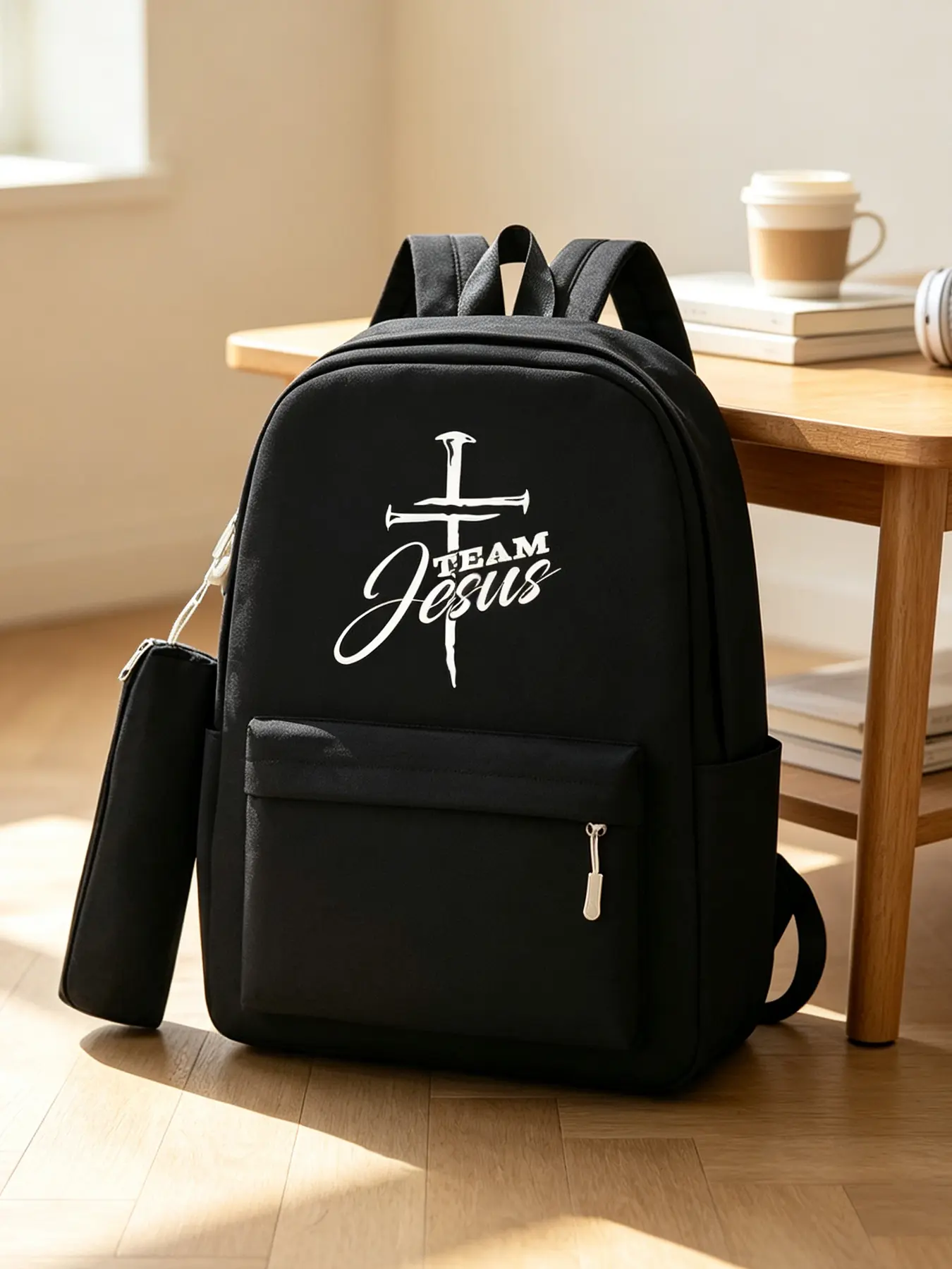 Jesus Print Backpack, Stylish Women's Rucksack, Large Capacity School Bag with Matching Pouch, Ideal for Short Trips, School, Travel and Overnight Stays, Perfect Gift