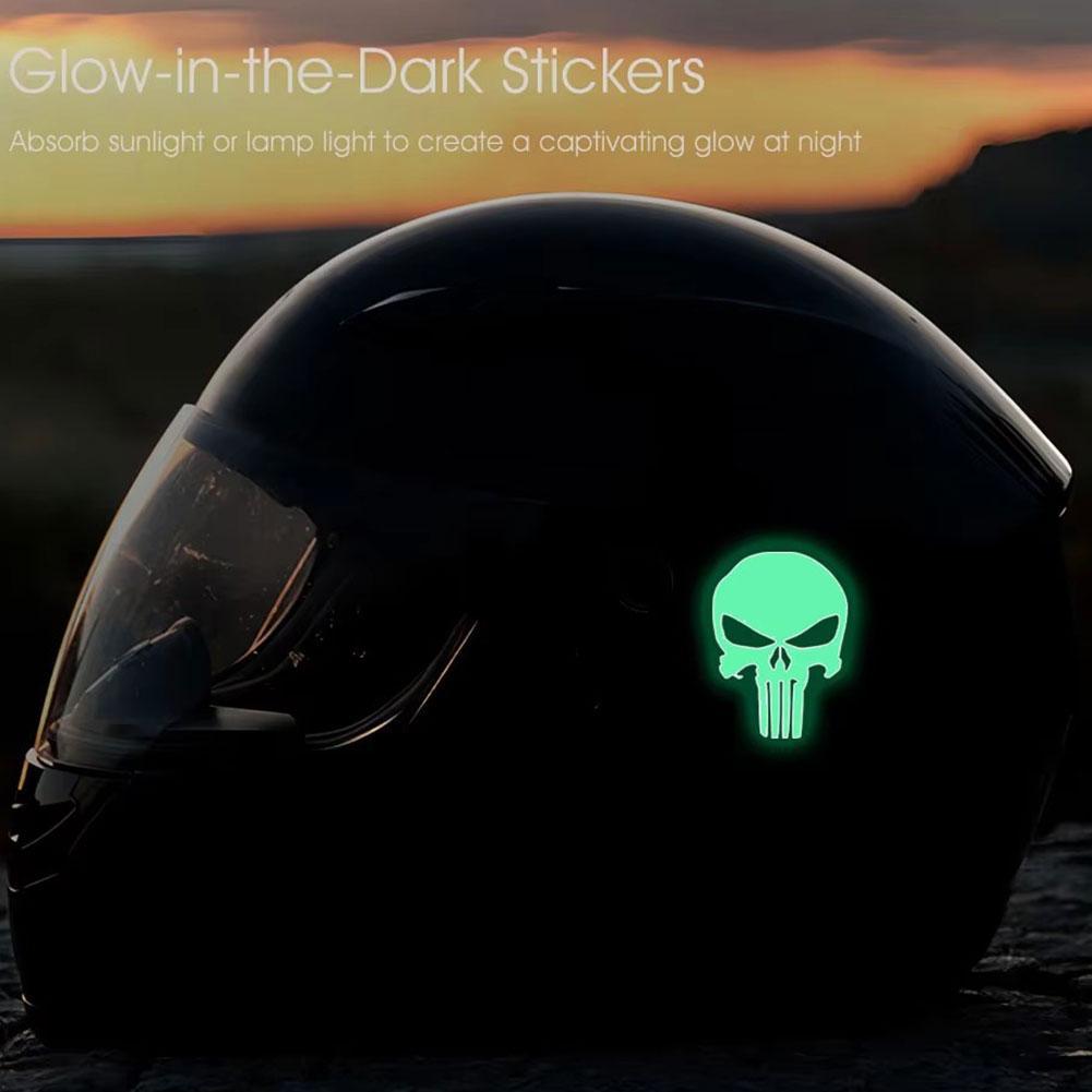 1pc Skull Head Motorcycle Glow Stickers Waterproof Moto Helmet Decoration Motorbike Fuel Tank Side Fairings Decal Accessories