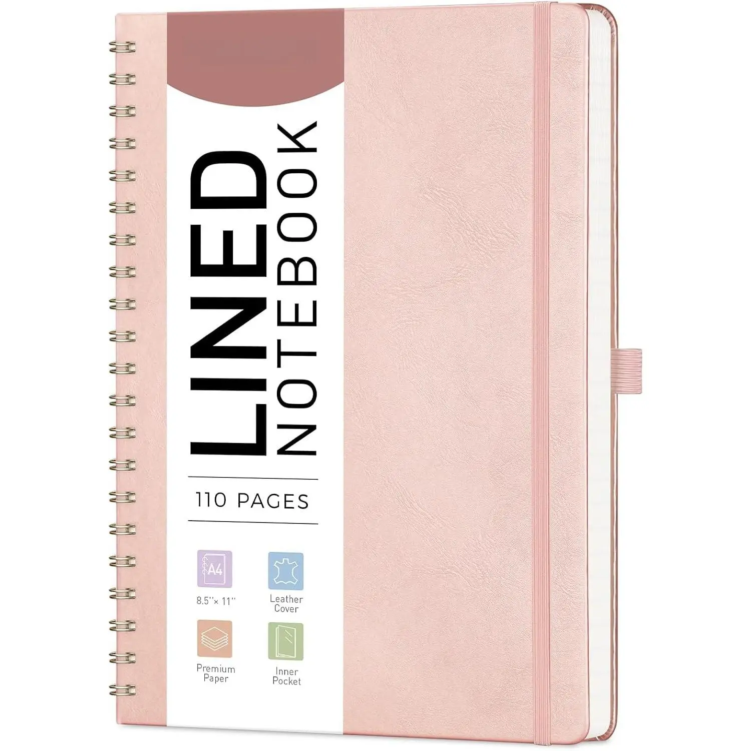 Lined Spiral Notebook 8.5" x 11", A4 Large Notebook Journals for Women Men, Leather Hardcover, 100 GSM Thick College Ruled Paper, Notebooks for Work School Note Taking Writing, Rose