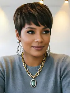 Dark #4 Short Pixie Cut Wigs, Human Hair Wigs, Full Machine Made, Daily Use for Women, Stylish and Convenient Hairstyles