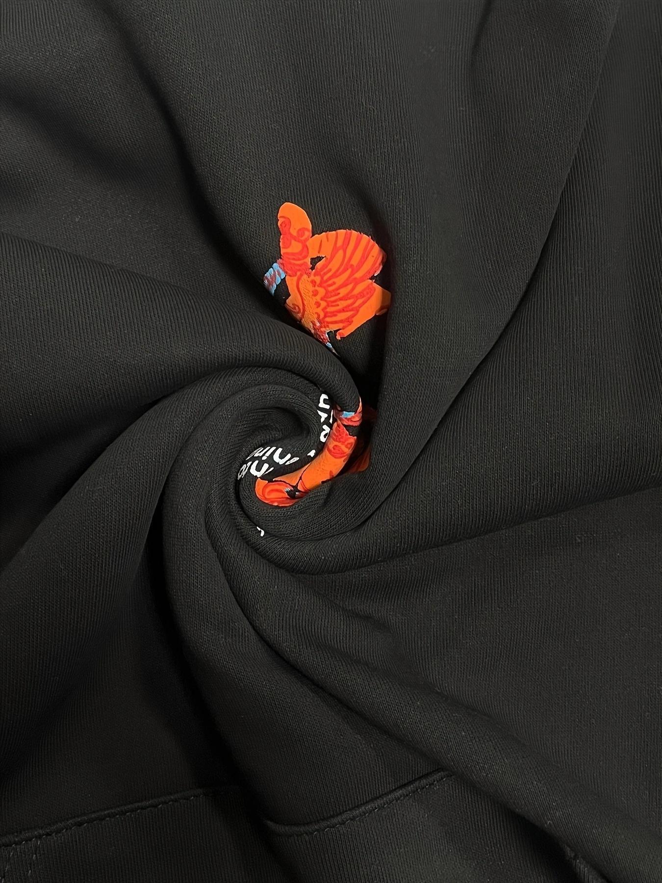 Men's Chinese Phoenix Graphic Print Drawstring Hoodie, Loose Casual Fashion Long Sleeve Kangaroo Pocket Design Hooded Sweatshirt for Daily Holiday Outdoor Wear, Men Clothes for Spring & Fall