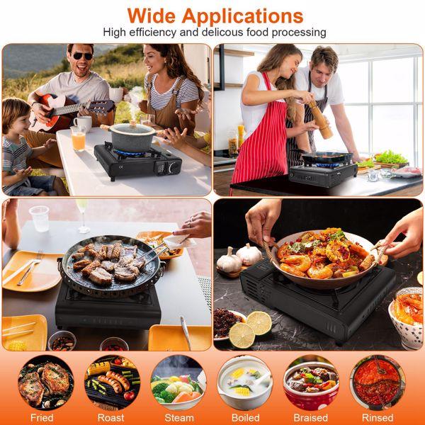 3300W Portable Camping Stove Butane Canister Dual Fuel Burner Piezo Electric Ignition Single Burner with Automatic Tank Ejection Overpressure Cut Off Carry Case for Camping Hiking Picnic Fishing BBQ