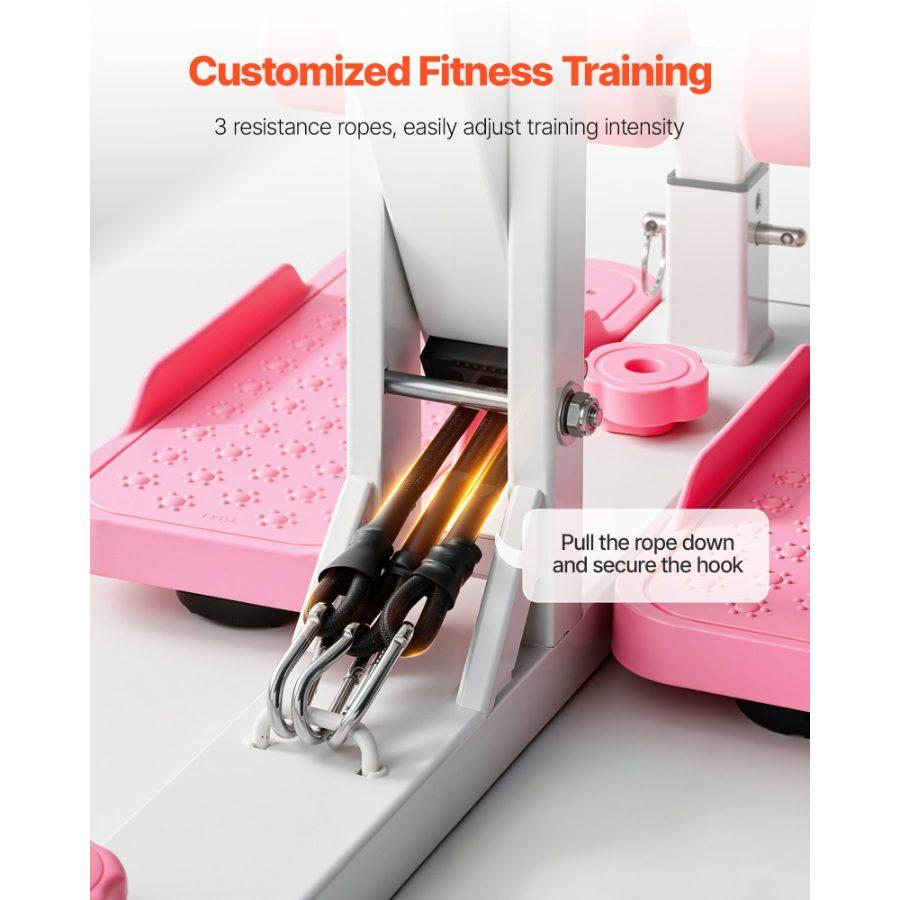 VEVOR Deep Squat Machine, Adjustable Glutes Trainer Machine with 3 High-Strength Resistance Bands, Folding Core Leg Glutes Exercise Trainer, Push Up Workout Equipment at Home Gym, Pink+ White