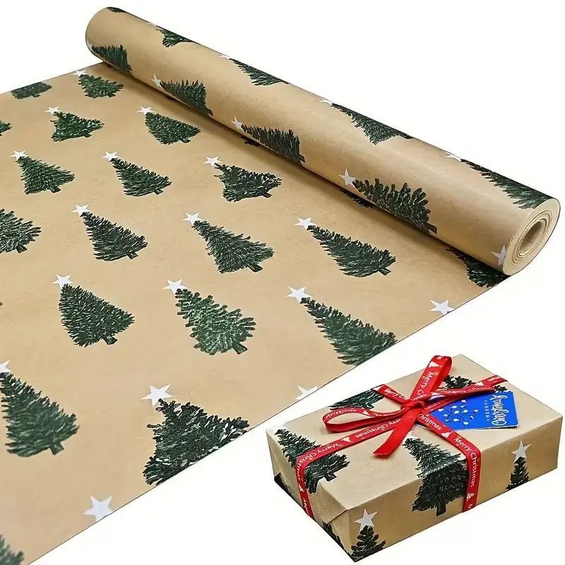 Kraft Wrapping Paper Roll, Perfect for Holiday Parties, Christmas, Projects, and Birthday Decorations, Vibrant Gift Idea