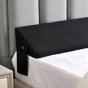 King Bed Wedge Pillow Headboard & Mattress Gap Filler, Long Triangle Edge Corner Pillows 10x6x76in, Dense Foam, Black, with Pockets – Prevents Pillow/Toy Drops, Bed Accessories Home Collection