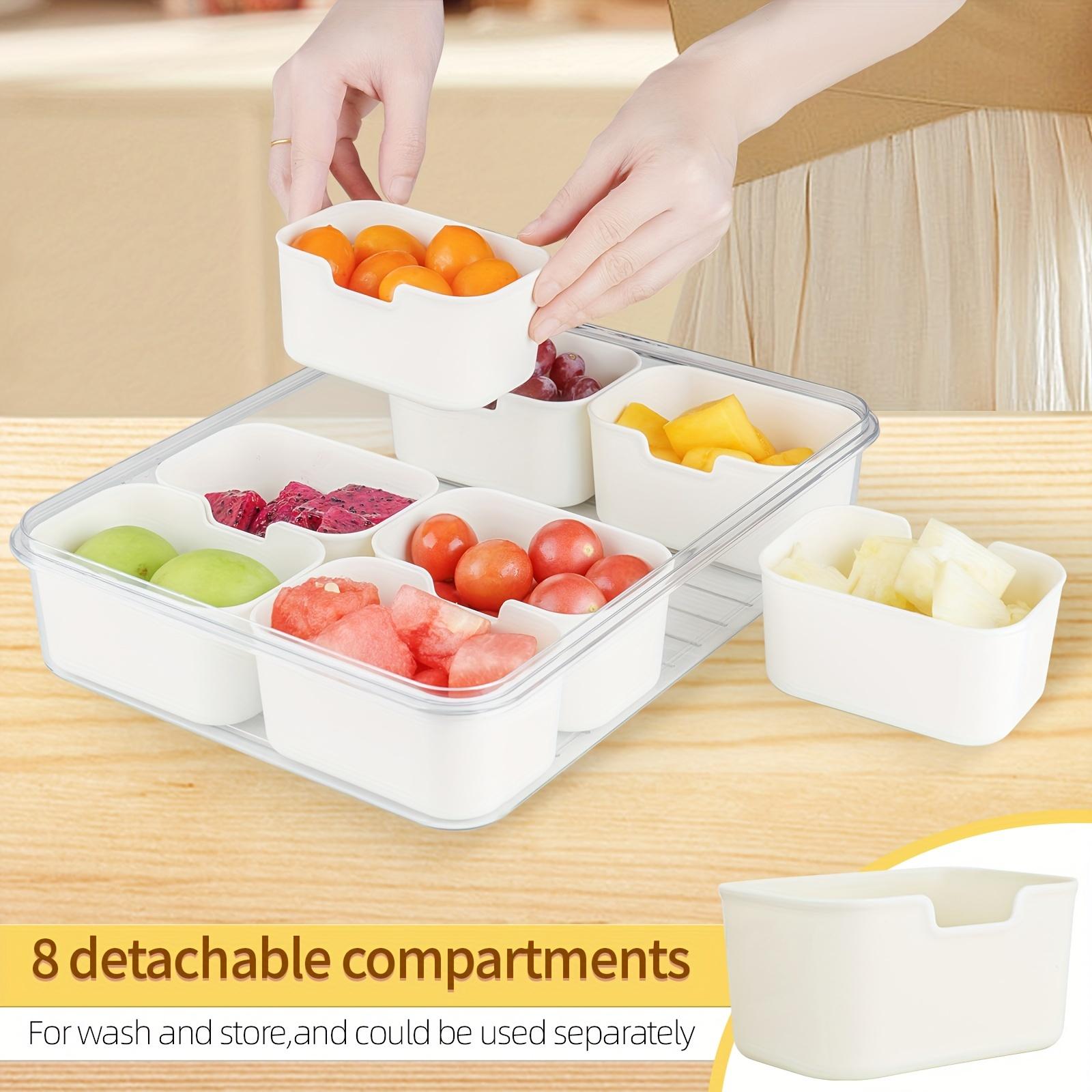 1pc, Multi-Compartment Box With Handle, Plastic Food Serving Tray With Lid, Stackable Fruit And Vegetable Container, 8 Detachable Mini Boxes For Snacks, Salads, Candy