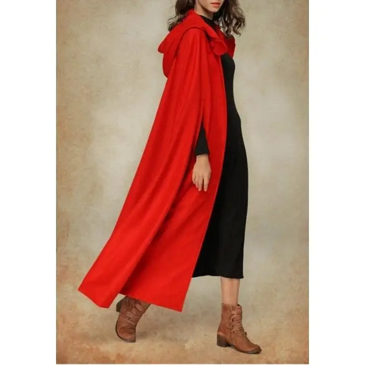 Hooded Cape Long Halloween Red Cloak Jacket Coat Capes Women Poncho Autumn and Winter Solid Color Goth fashion