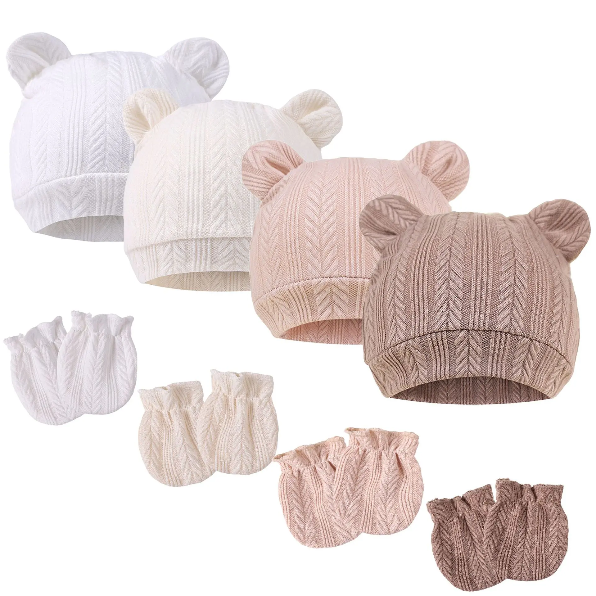 Newborn Baby Hats Bear Ears and Mittens Sets Preemie Caps Baby Boy Girl Infant Hospital Beanie for 0-3 Months