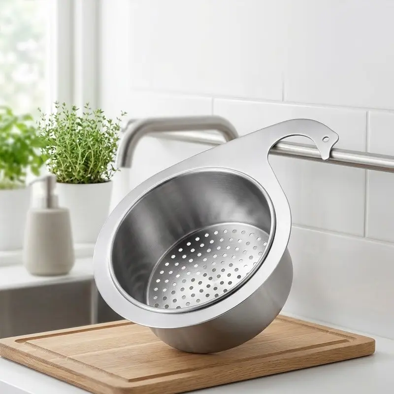 🚰 Stainless Steel Swan Sink Strainer Basket ｜ Hanging Kitchen Corner Food Waste Catcher & Drain Filter Rack