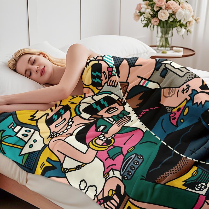 Cozy Flannel Blanket, Vibrant Pop Art Luxury Party & Yacht Scene Throw Blanket, All-Season Warm Rich Life Celebration Blanket for Couch, Bed, Camping & Gift, Aesthetic Bold Graphic Design Home Decor