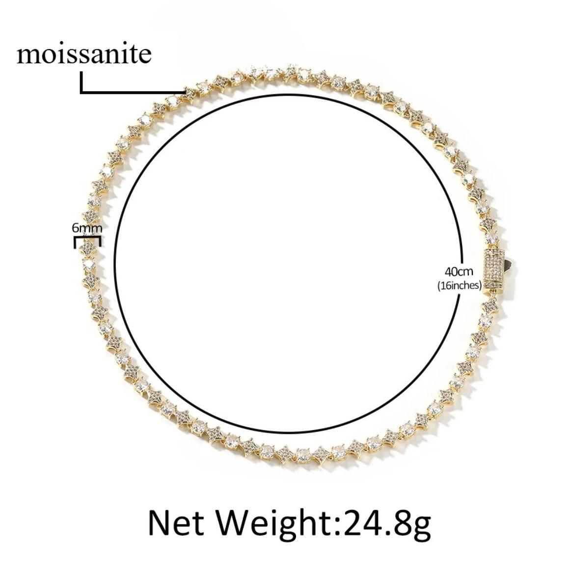 Mixed Quadrangular Star Tennis Chain Necklace & Bracelet Round Cut Iced Out Moissanite HipHop Jewelry Gift Luxury Shine Unisex Trend