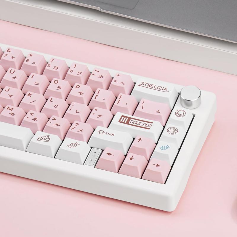 White and Pink Japanese PBT Keycaps - Cherry Profile, Dye Sublimation, Minimalist Custom Key Caps for Cherry MX Gateron Switches Mechanical Gaming Keyboard, 130 Keys