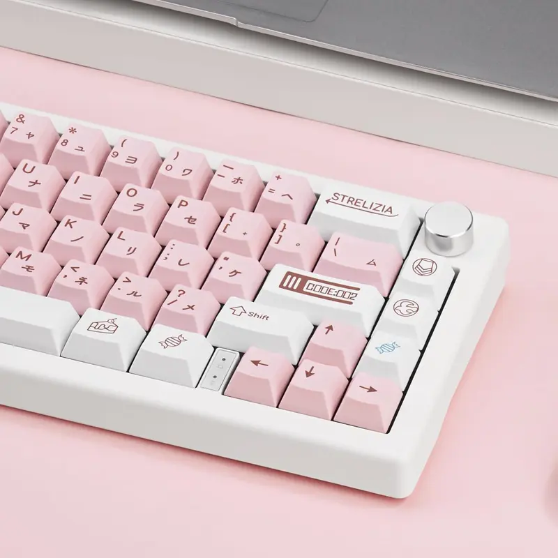 White and Pink Japanese PBT Keycaps - Cherry Profile, Dye Sublimation, Minimalist Custom Key Caps for Cherry MX Gateron Switches Mechanical Gaming Keyboard, 130 Keys