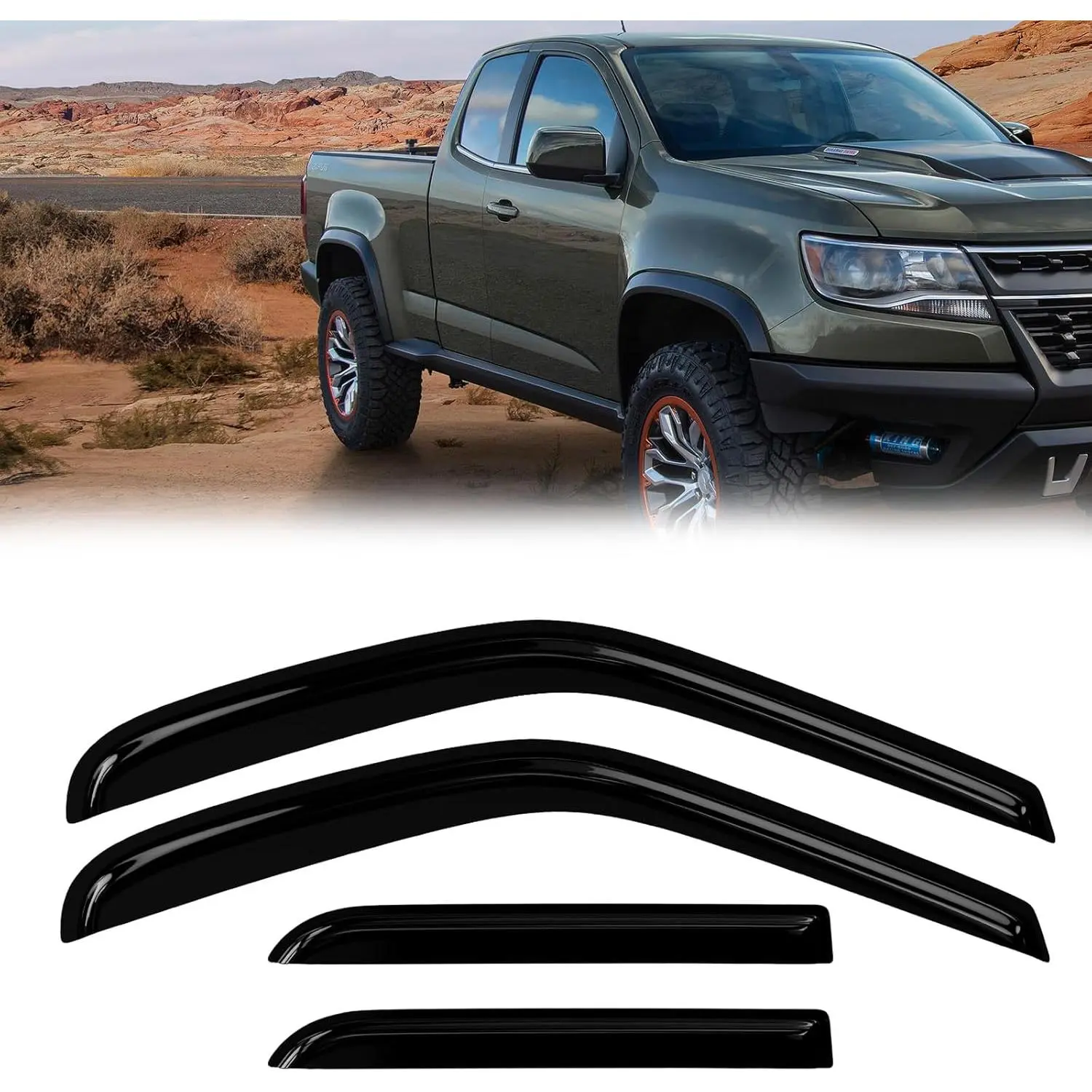4PC Acrylic Window Rain Guards - Vent Shade Deflector Vent Shield Water Blocker Visor Set for 2015-2022 Chevy Colorado GMC Canyon Crew Cabs