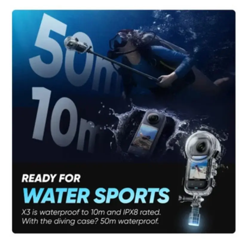 Insta360 X3/x4 Invisible Dive Case, 50m/164ft Waterproof Housing, Optical-Grade Dome Lens, Anti-Fog Inserts, Scuba Diving & Snorkeling