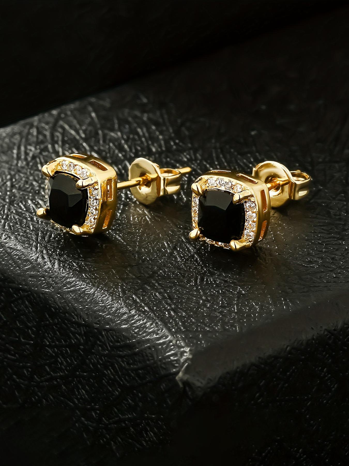 ICED CHICS 1 pair of 18k gold-plated square synthetic zirconia stud earrings, suitable for both men and women, 6mm mini hip-hop punk jewelry, fashionable and avant-garde accessories, creating eye-catching looks