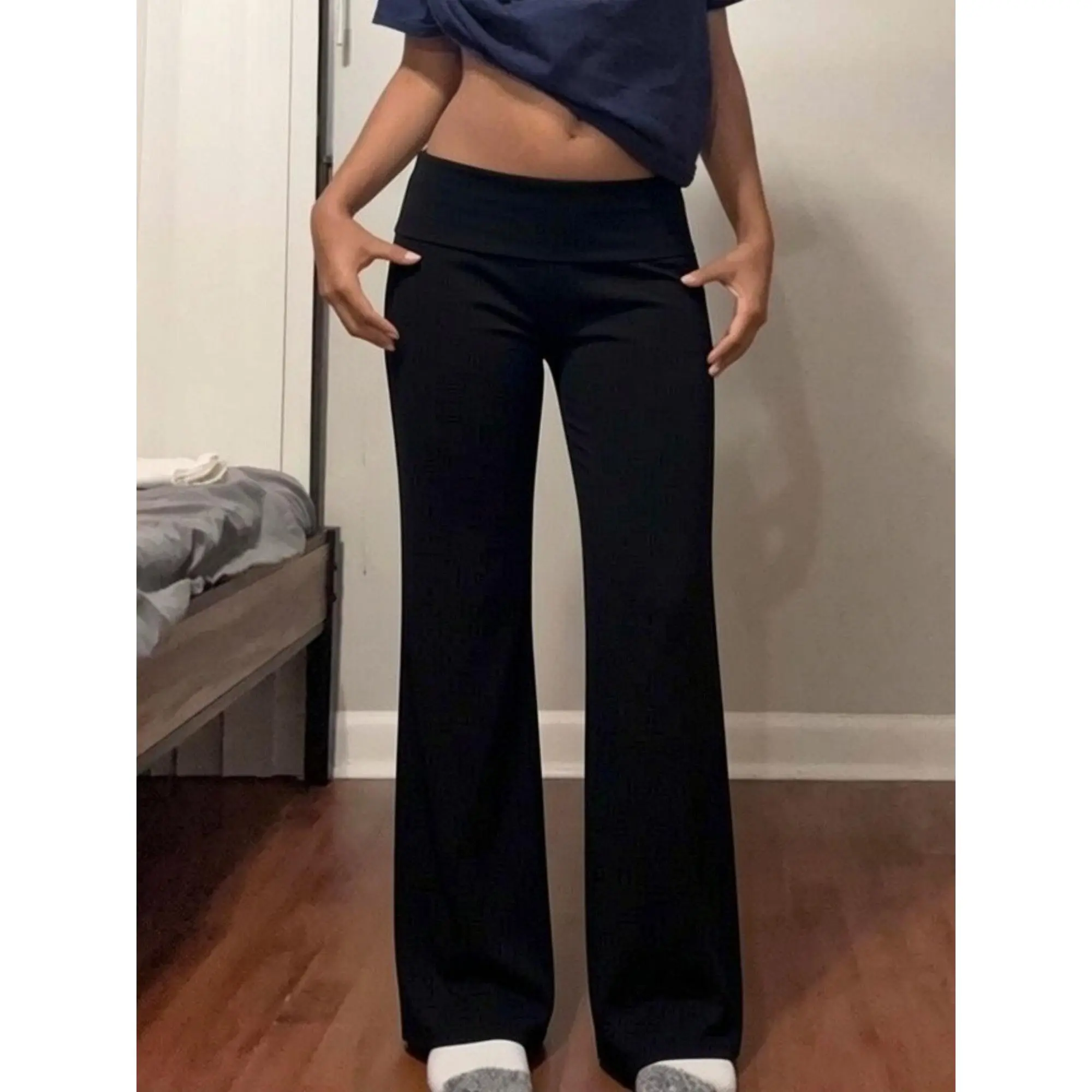 y2k Women Pants Solid Color High Waist Micro-Flared Pants Trousers Sweatpants Bottoms Streetwear