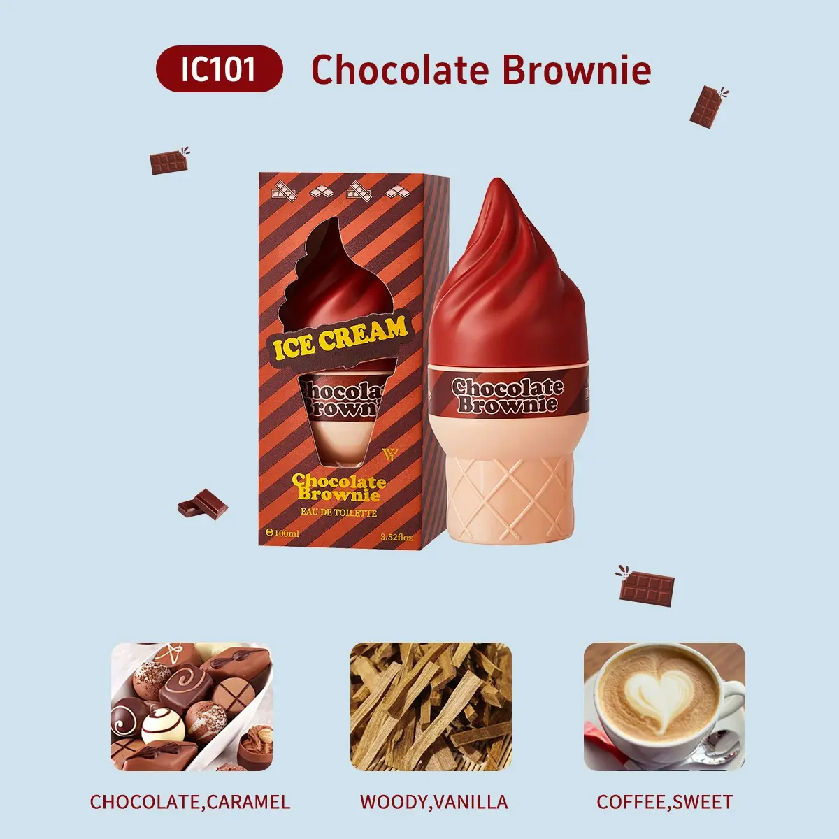 8 Ice Cream Perfumes, Food Fragrance, Chocolate Cherry Coconut Vanilla Peach Mango Honeydew Pistachio, Fresh Summer Scent, 100ML