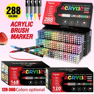 120-366 Pack Liquid Core Soft Tip Acrylic Markers, 366 Colors, Non-Squeeze, DIY Art Supplies, Ideal for Rock Painting, Calligraphy, Card Making