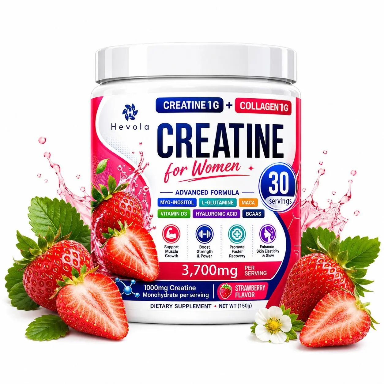Women's Creatine + Collagen Beauty Advanced Supplement, 3700mg Formula with 1g Creatine & 1g Collagen, Supports Muscle Growth, Enhances Skin Flexibility, Workout Recovery, Beauty Supplement, Advanced Supplements