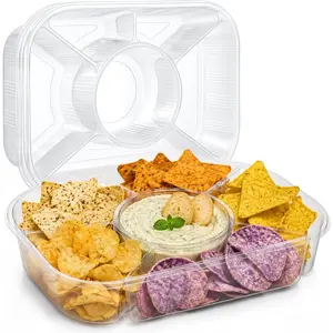 4 count  Veggie Tray 15.6" x 11.2" x 3" Chip and Dip Platter Nacho Tray Disposable Catering Trays with  Divided for Veggie, Charcuterie, Taco, Salad in Party/Buffet/Travel (No Lid)