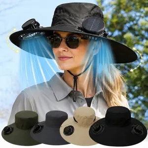 Solar fan cooling hat, wide-brimmed sun hat with built-in solar fan, suitable for outdoor fishing, hiking, camping, unisex