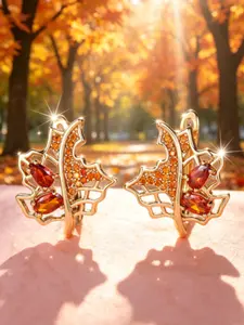 Unique Maple Leaf Artificial Garnet Ruby Ear Cuff, Elegant Clip Earrings for Engagement, Wedding, Party, Concert, Vacation