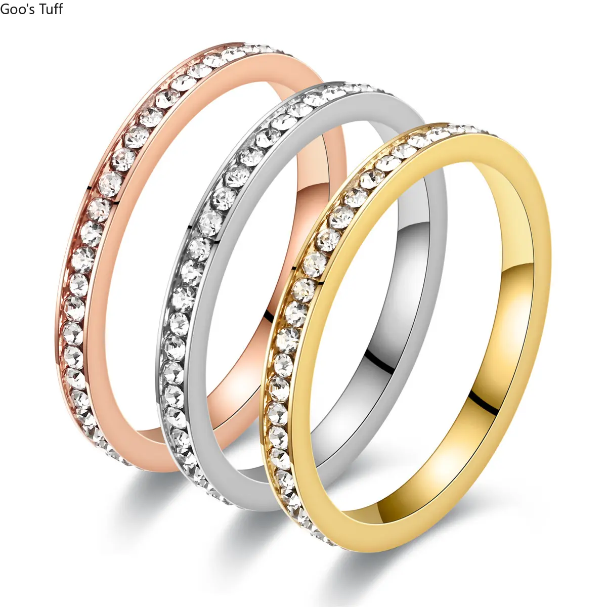 Women's Spark Plain Narrow Band Full Circle Rhinestone-Inlaid Tail Finger Costume Ring, MDF+Steel Material, Suitable for All Occasions