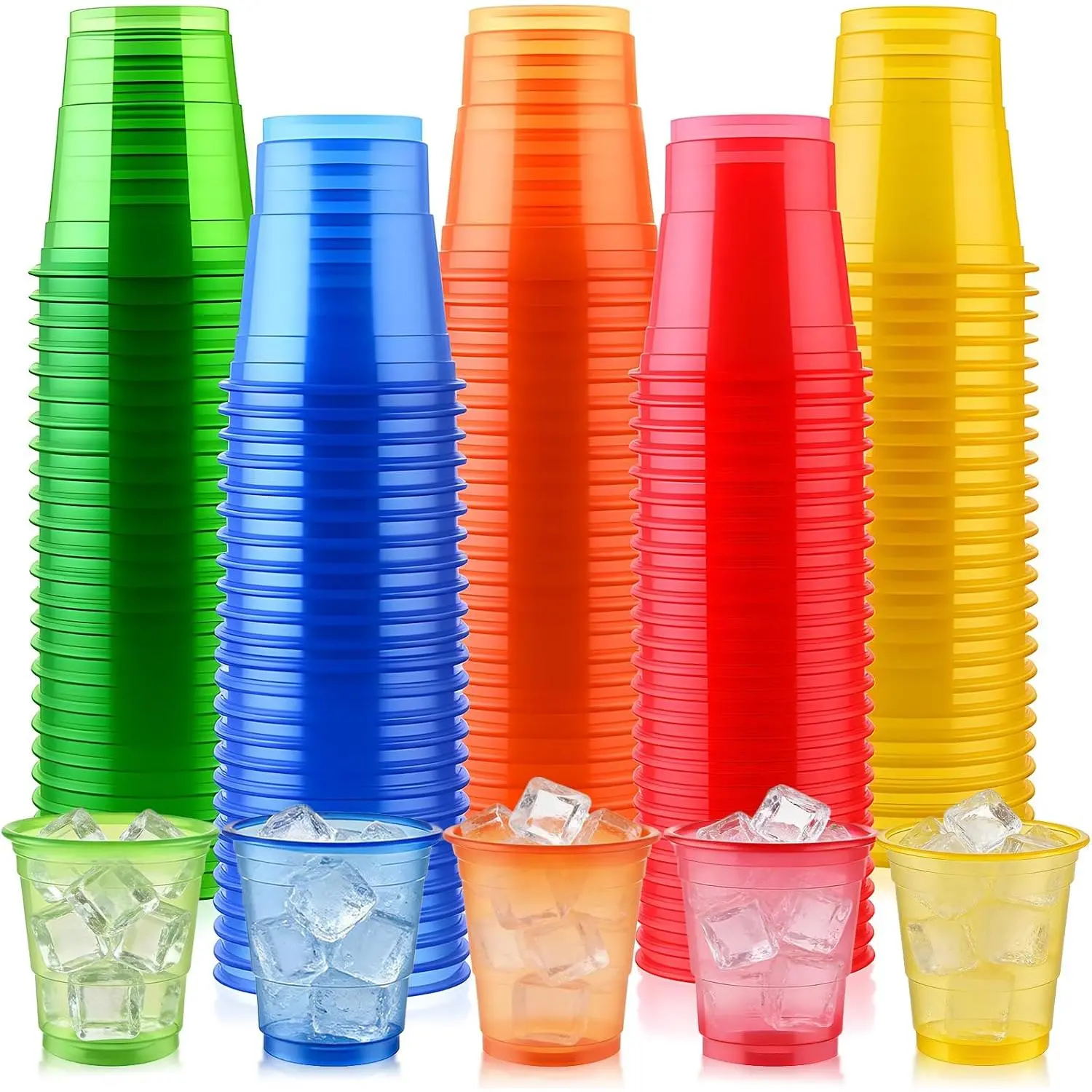 100 Pack 2 oz Clear Disposable Plastic Shot glasses, Mini Disposable Shot Cups for Winter Parties, Birthdays, Weddings, BBQs, Picnics & Daily Use(Neon)