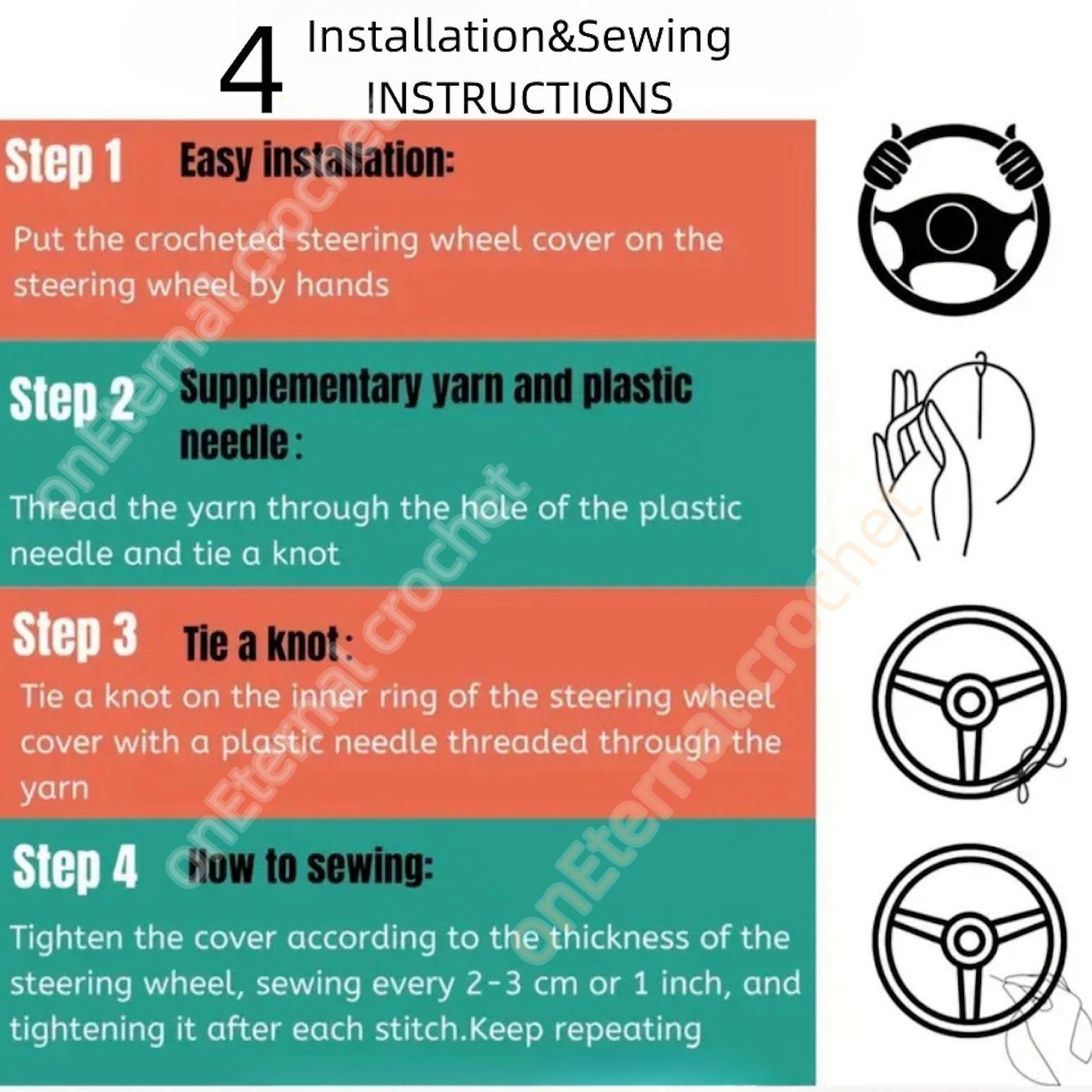 Strawberry Pattern Car Steering Wheel Cover & Seat Belt Cover, Handmade Crochet Car Interior Decoration Set, Car Accessories for Women & Girls