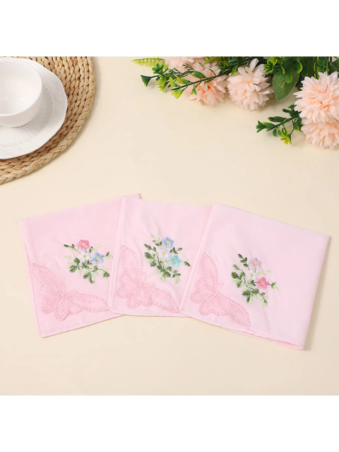 Fabric Embroidered Small Square Towel Women's Colored Lock Edge Lace Embroidered Handkerchief Daily Sweat Wiping Handkerchief