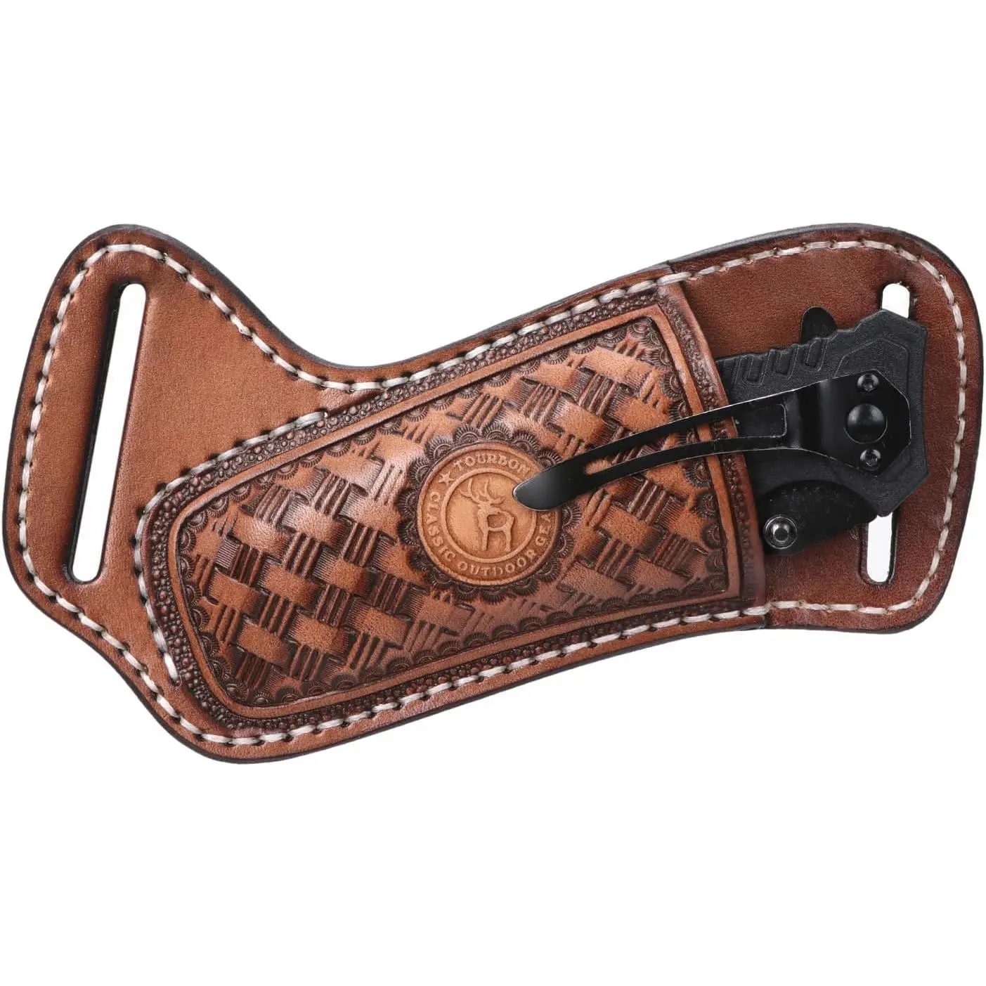 Leather Pocket Knife Sheath for Belt Large Folding Knives Holder Carrier Case Defense Military EDC Tools Holster, Brown