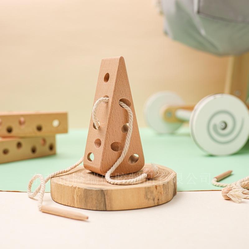 Wooden Cheese Threading Toy for Babies, Early Educational Brain Training Toy, Kids' Hand-Eye Coordination Development Toy
