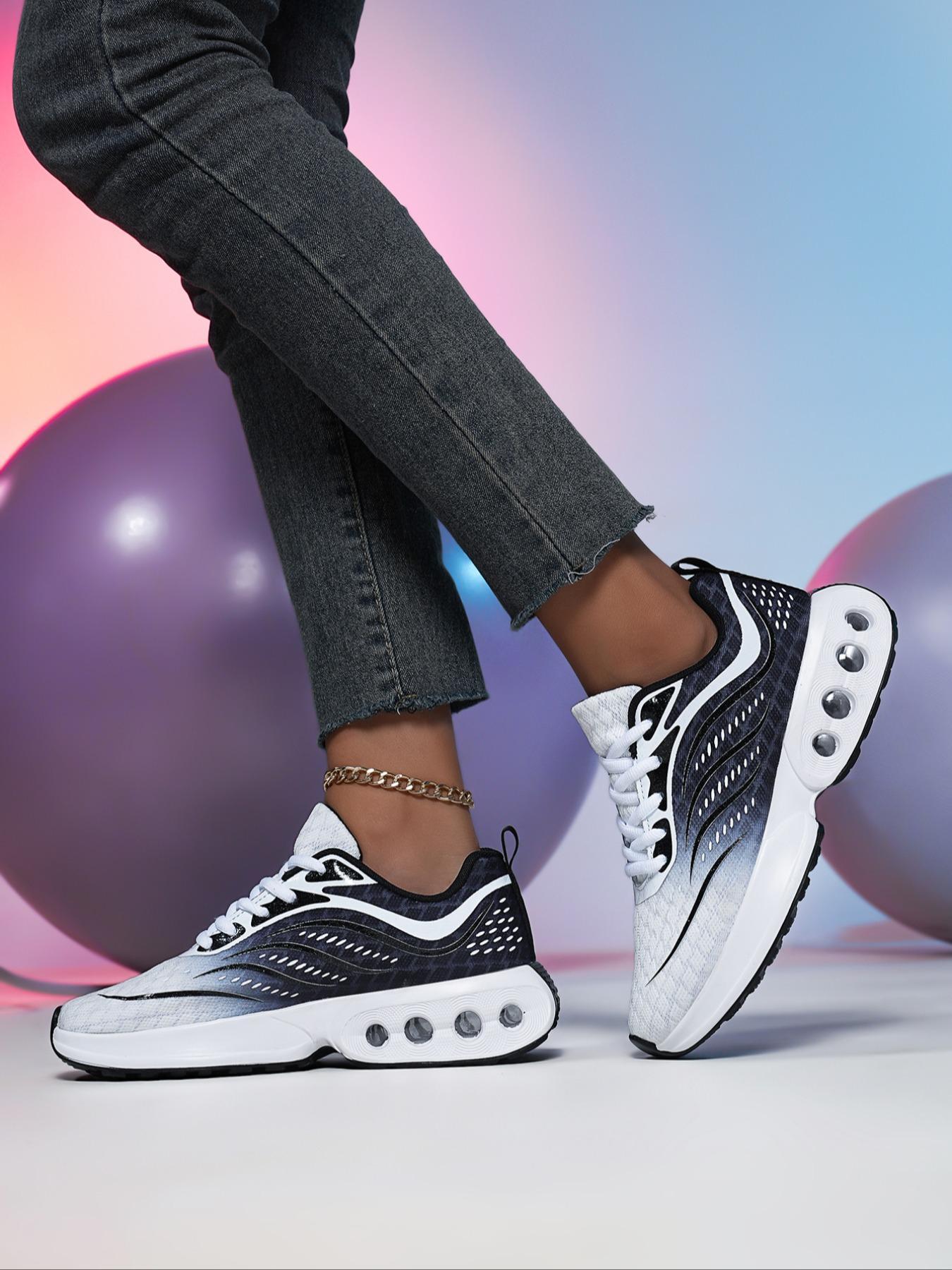 Women's Ombre Print Lace Up Running Shoes, Runner Athletic Shoe, Sporty Running Shoes, Casual Breathable Comfortable Sports Shoes, Female All-match Round Toe Shoes for Daily Wear