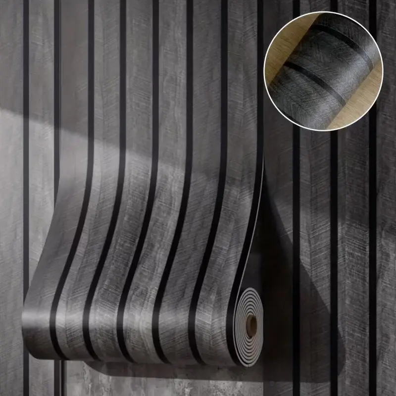 Self-Adhesive Wood Grain Wallpaper Roll, Thick Grid Straight Texture, Easy Peel & Stick Modern Home Decor, Wallcovering for Room Decoration, Interior Walls, Textured Peel and Stick Wallpaper