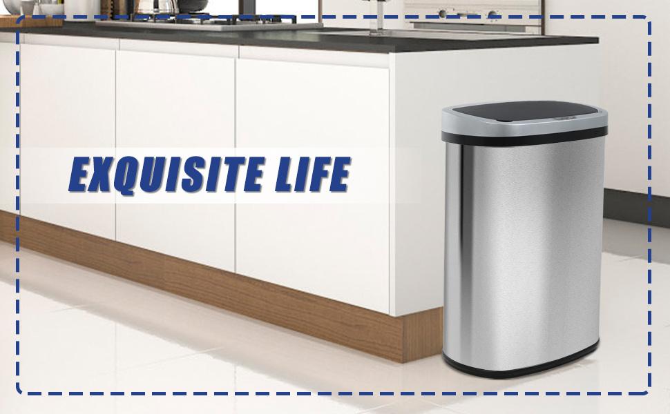 Kitchen Trash Can with Lid, 13 Gallon Automatic Garbage Can for Bathroom Bedroom Home Office 50 Liter Touch Free High-Capacity Brushed Stainless Steel Waste Bin