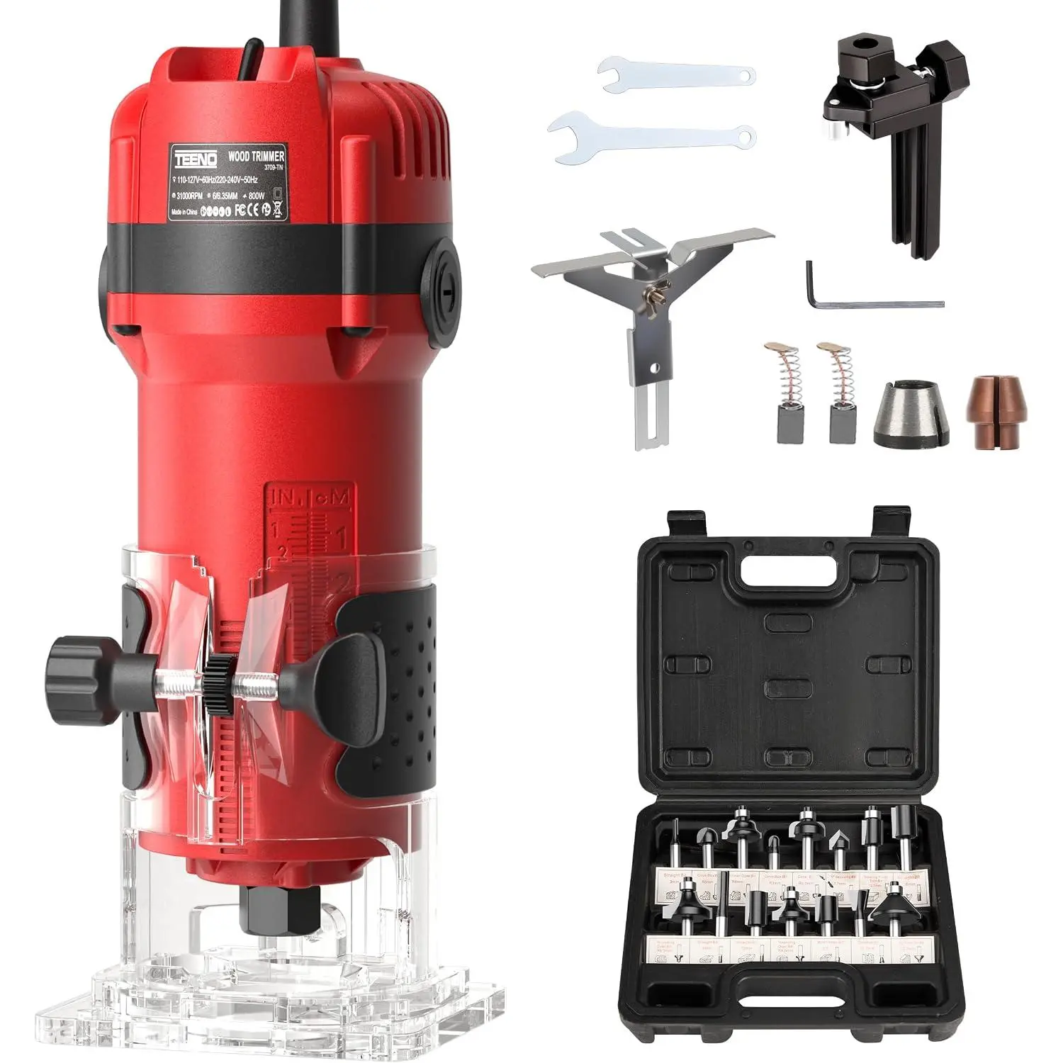 Router, 6.5Amp 1.25HP  Routers for Woodworking, 800W Hand  Router Tool, 31000R/MIN Compact  Trimmer with 15 1/4" Router Bit Set