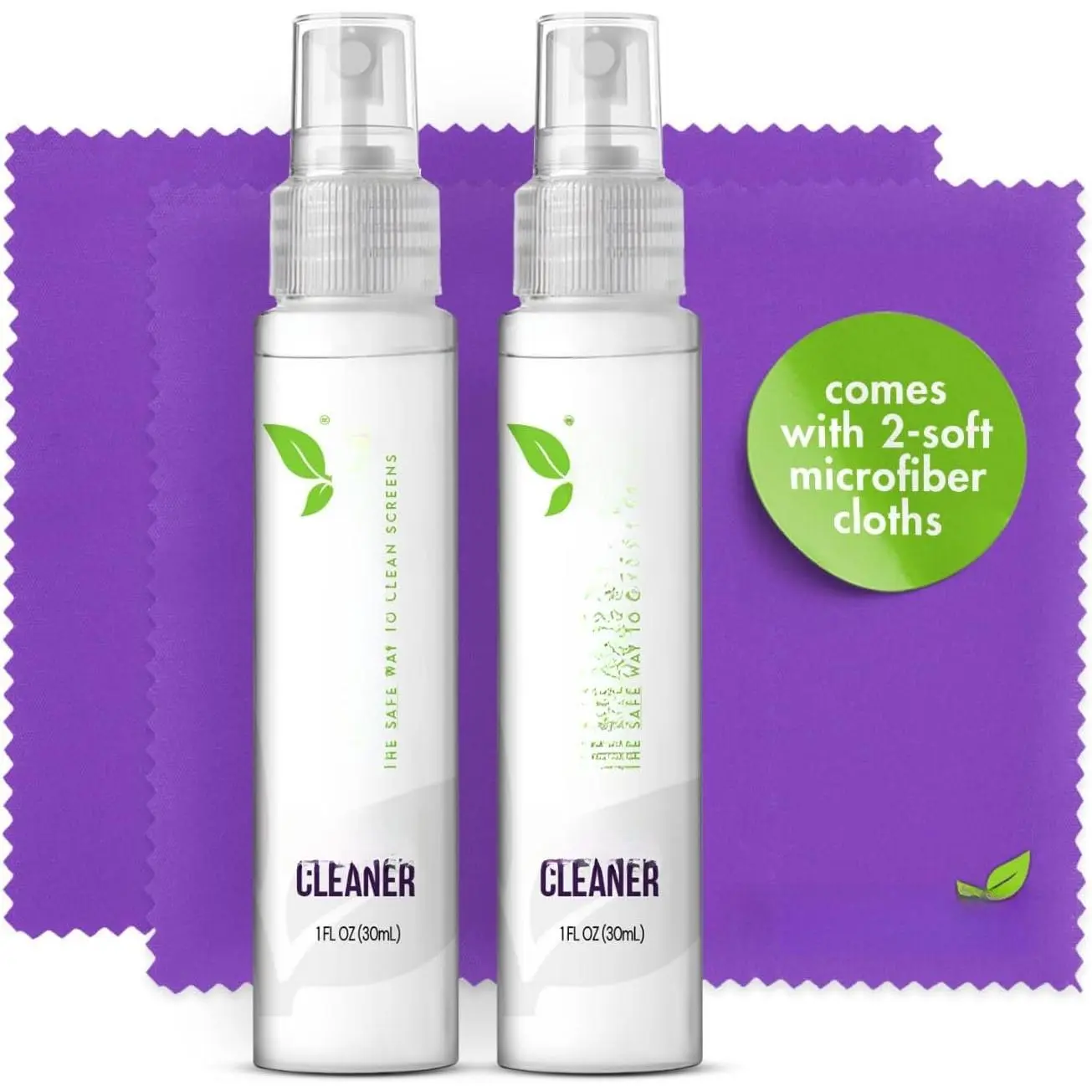 Cleaner  2 Pack-2x1oz for TV, , Laptop &  | Streak-Free Cleaning, Glass & OLED Safe,  & Ammonia Free, Includes 2-Microfiber Cloths, Removes Fingerprints & Smudges
