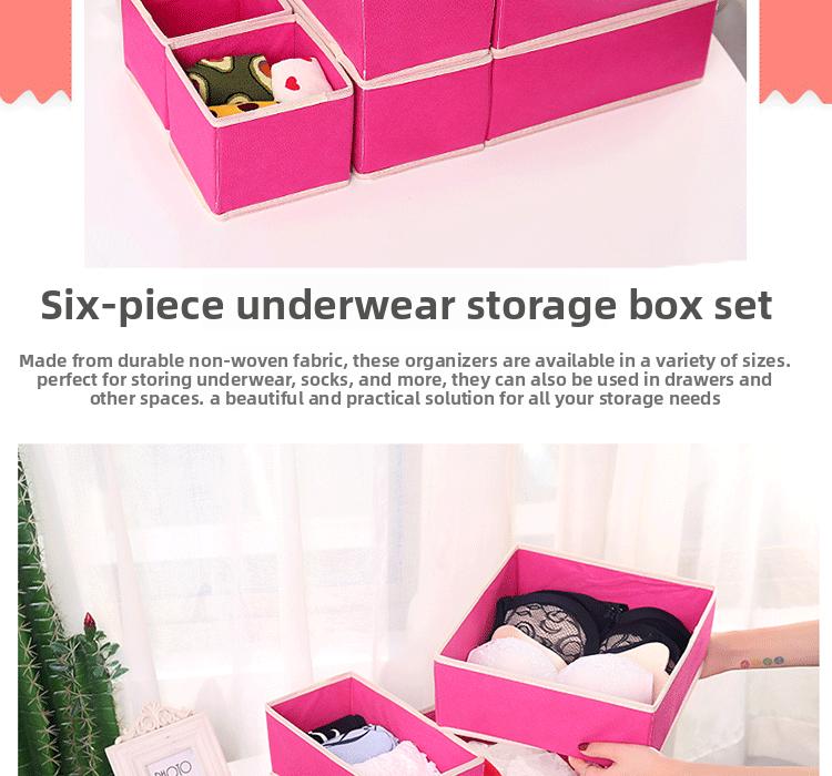 Coverless underwear grid fabric desktop bra, panty, and sock storage box wardrobe drawer-style organizer six-piece set