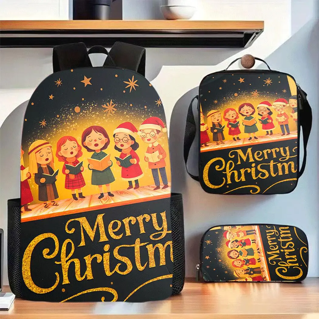 18+ Ages 18 and Up Vintage Circus Print Oxford Cloth 3-Piece Backpack Set - Synthetic, Basic, Adjustable Shoulder Straps, Lined, Zipper Closure, Anti-Theft, Hand Wash, Embroidered Art, Built-In Organizer, Travel Functional Luggage Bag