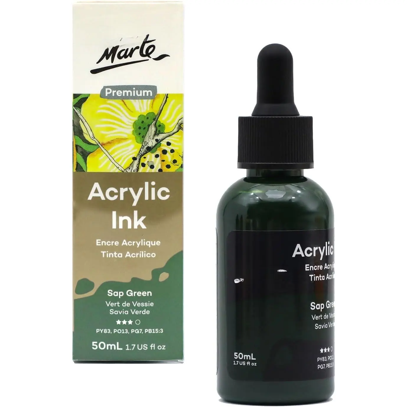 Ink  50ml - Sap Green,  Inks for Artists, Fluoro Colors, Ideal for Air Brush, Pouring Art, Scrapbooking, Ink Drawing,  Media