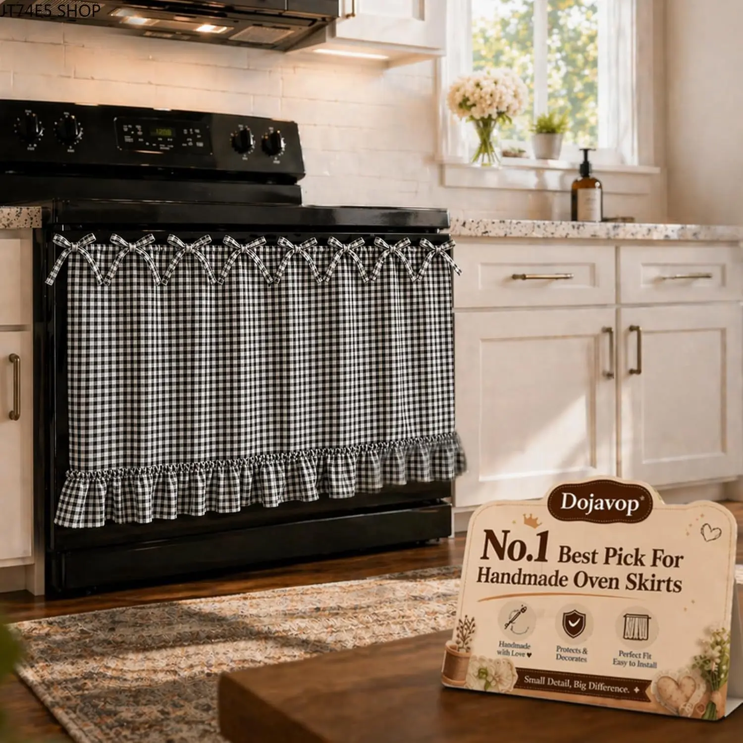 Rustic Farmhouse Oven Curtain Skirt in Rust, Thick Synthetic Fabric Kitchen Accessories with Lace-up Ties, Dust Blocking Decor for Oven Front, Skirts