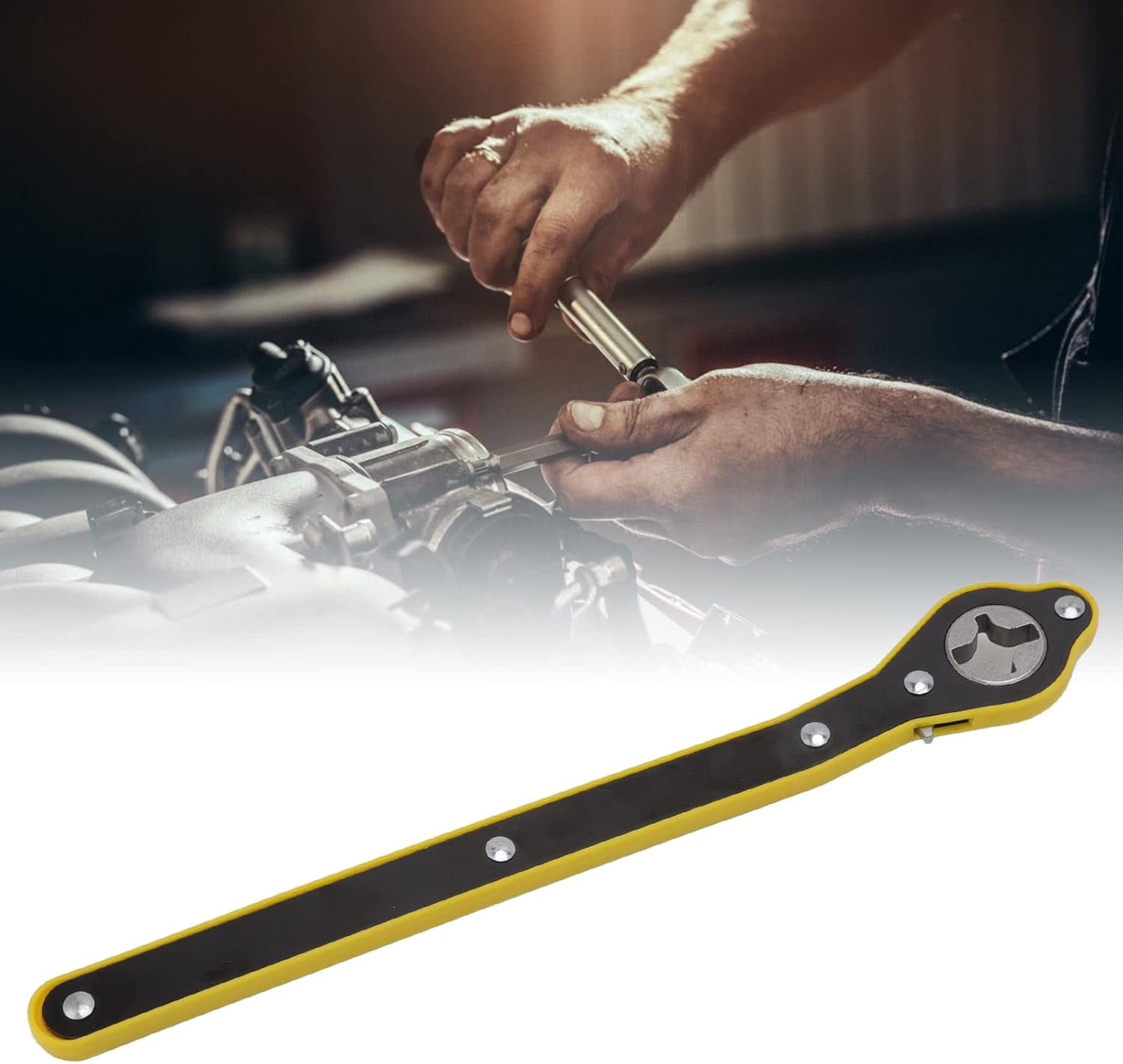 Labor Saving Long Handle Ratchet Wrench, 13.4in Steel Ratchet Spanner Strong Tool Hard Wrench for Wheel Tire Removal Repair