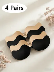 4 Pairs Women's Solid Color Front-Closure Push-Up Bra，Casual Basic Invisible Strapless Bra, Reusable Front-Closure Intimates，Lingerie Accessories for Daily Wear, Perfect for Party Dresses and Wedding Bridal Gowns
