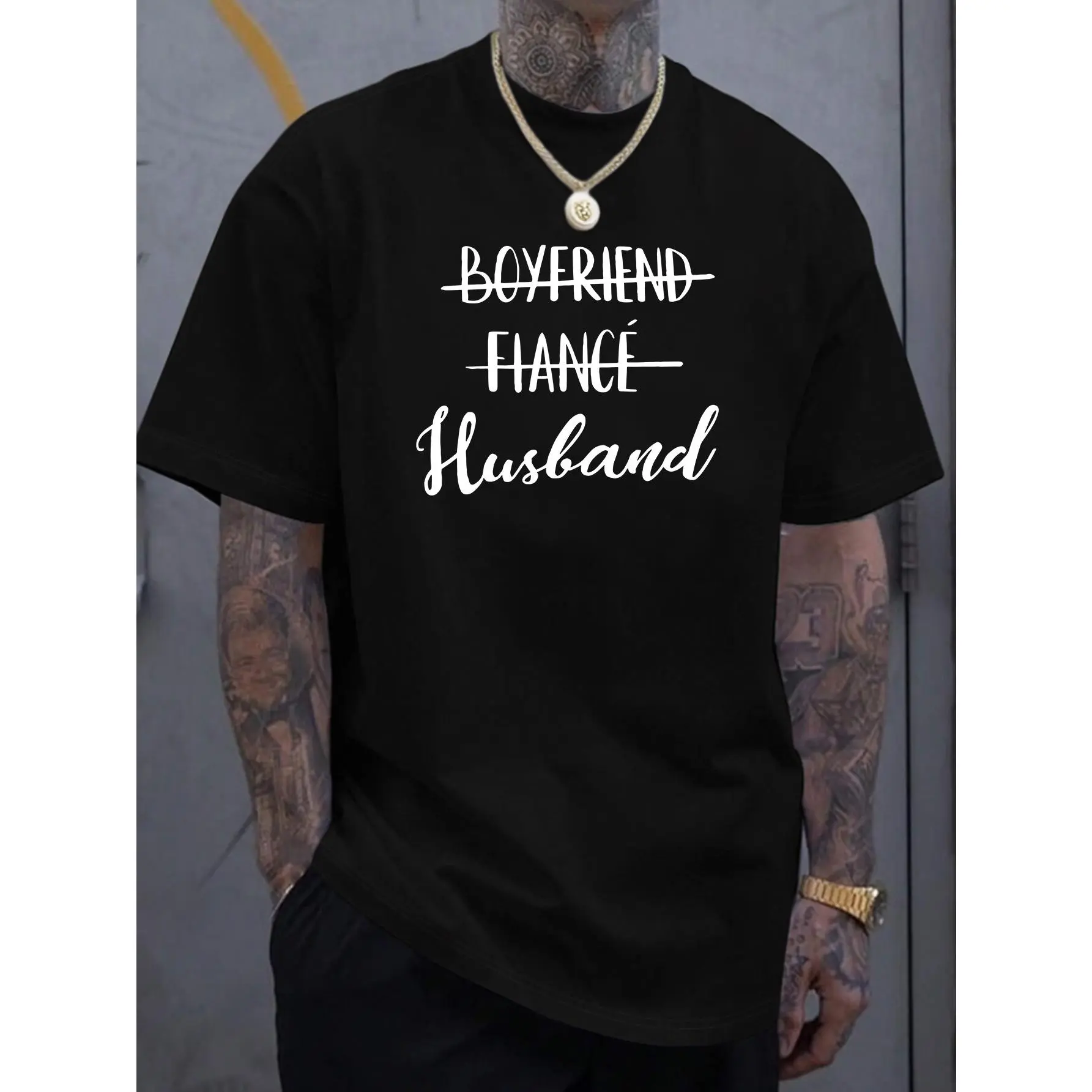 Men's Casual Polyester Shortsleeve T-Shirt - Menswear Round Neck Fabric Top for Sports & Outdoor Activities, Stretch