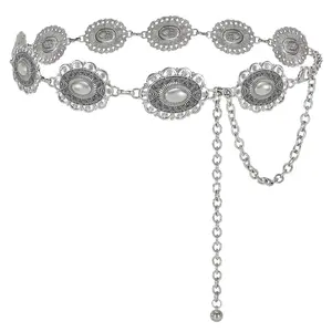 JASGOOD Western Oval Concho Belt for Women Cowgirl Metal Waist Chain for Dress Pants