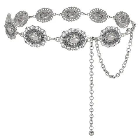 JASGOOD Western Oval Concho Belt for Women Cowgirl Metal Waist Chain for Dress Pants