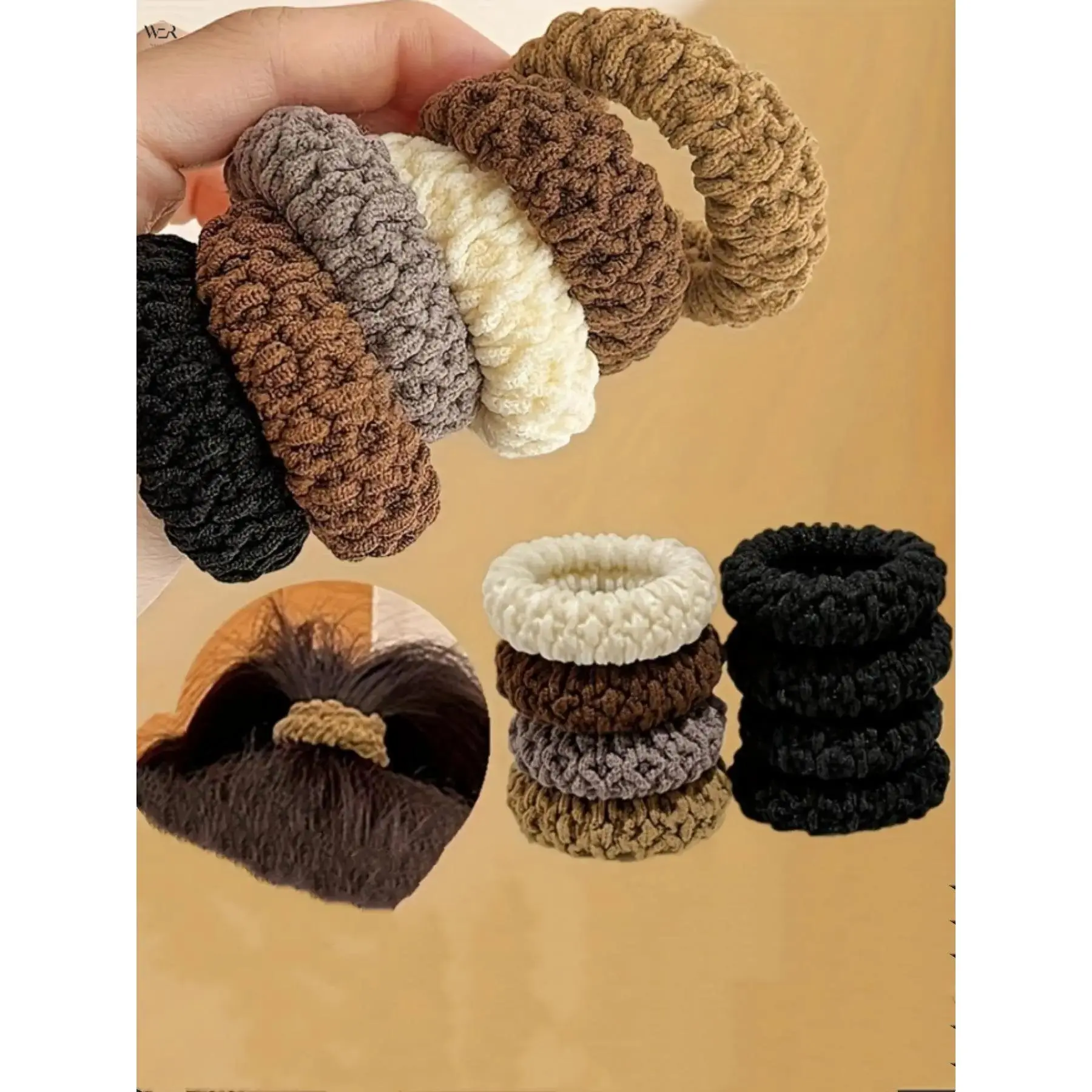 12 Pcs Random Color Knitted Hair Scrunchies Soft Elastic Neutral Tone Ponytail Holders Daily Wear Casual Outfit Gift Women Girls Fashion Accessory